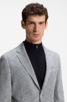 Slim-fit jacket in a patterned cotton blend, Blue Patterned