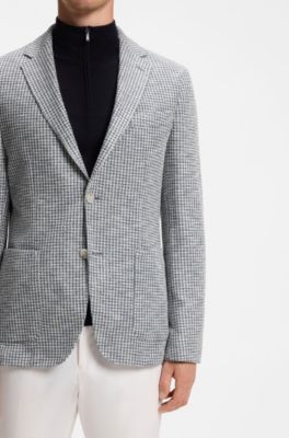 Slim-fit jacket in a patterned cotton blend, Blue Patterned