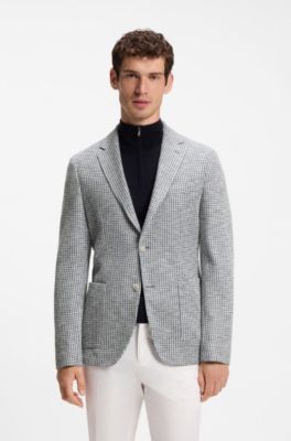 Slim-fit jacket in a patterned cotton blend, Blue Patterned