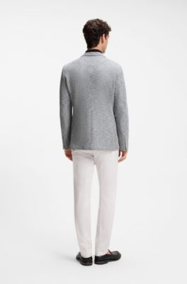 Slim-fit jacket in a patterned cotton blend, Blue Patterned