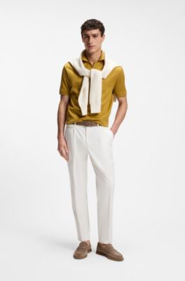 Pantaloni con fit affusolato in misto cotone, Bianco