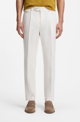 Pantaloni con fit affusolato in misto cotone, Bianco