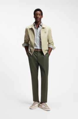 Tapered-fit trousers in a cotton blend, Olive