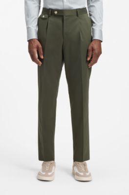 Tapered-fit trousers in a cotton blend, Olive
