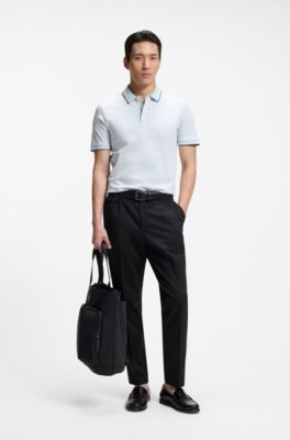 Pantaloni con fit affusolato in misto cotone, Blu scuro