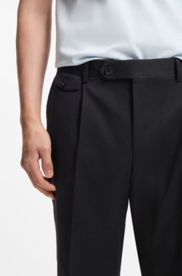 Pantaloni con fit affusolato in misto cotone, Blu scuro