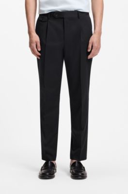 Pantaloni con fit affusolato in misto cotone, Blu scuro