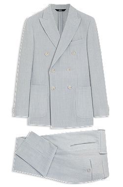 Two-piece slim-fit suit in stretch seersucker fabric