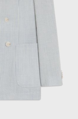 Costume deux pi&egrave;ces Slim en tissu stretch seersucker, Rayures bleu clair