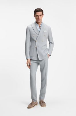 Two-piece slim-fit suit in stretch seersucker fabric, Light Blue Stripes