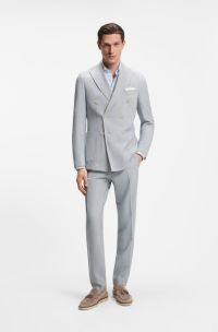 Two-piece slim-fit suit in stretch seersucker fabric, Light Blue stripes