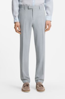 Two-piece slim-fit suit in stretch seersucker fabric, Light Blue Stripes