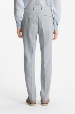 Two-piece slim-fit suit in stretch seersucker fabric, Light Blue stripes