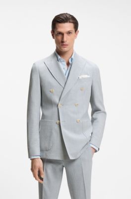 Two-piece slim-fit suit in stretch seersucker fabric, Light Blue Stripes