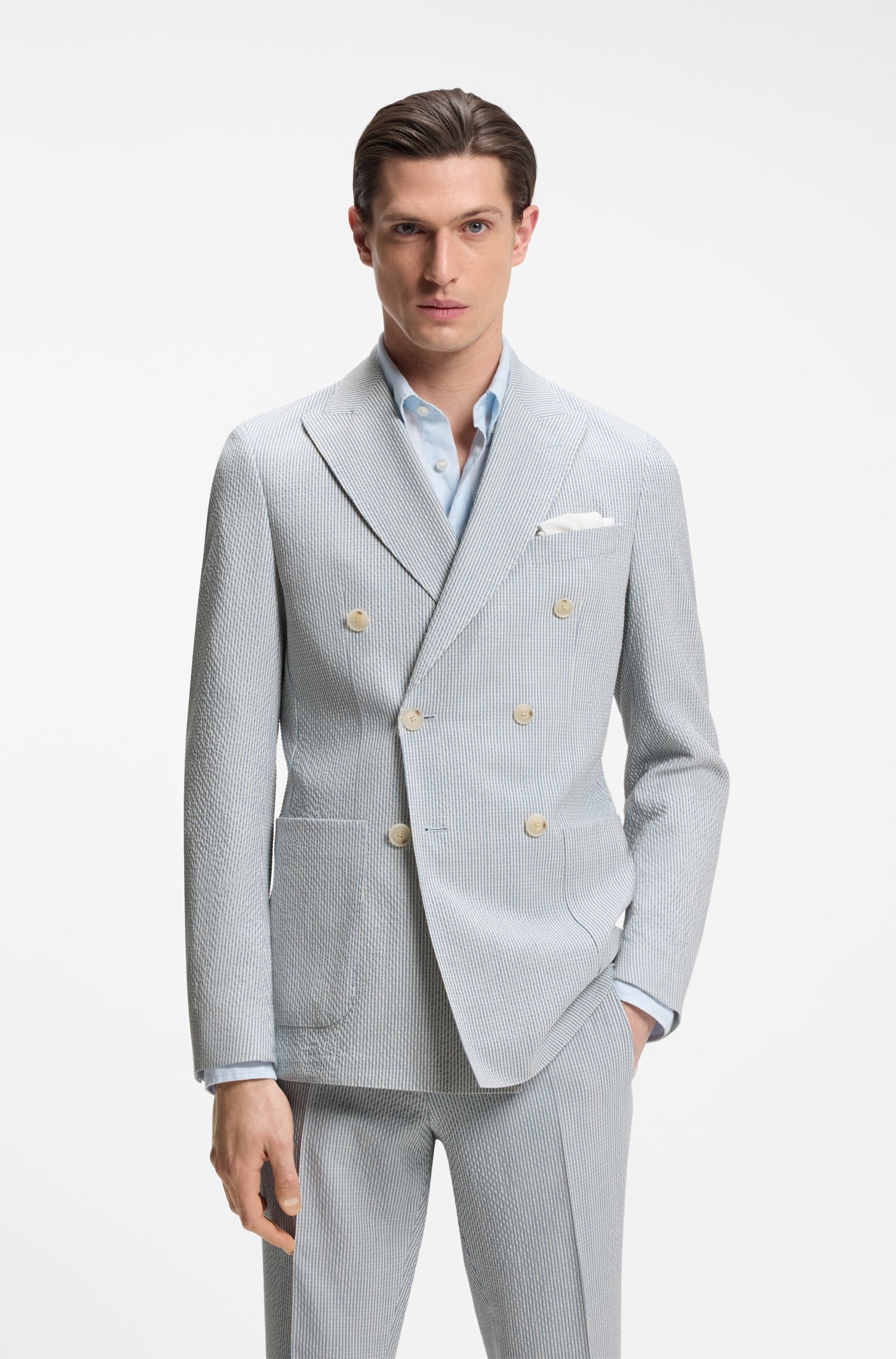 Boss Two-piece slim-fit suit in stretch seersucker fabric kostymer herr – bild 2