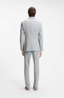 Costume deux pi&egrave;ces Slim en tissu stretch seersucker, Rayures bleu clair