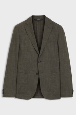 Slim-fit jacket in virgin wool and linen, Green