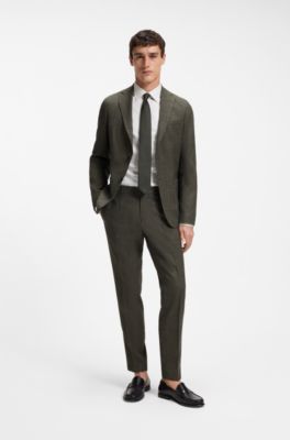 Slim-fit jacket in virgin wool and linen, Green
