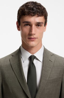 Slim-fit jacket in virgin wool and linen, Green