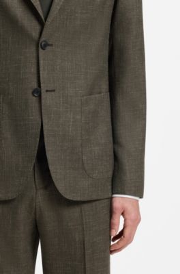 Slim-fit jacket in virgin wool and linen, Green