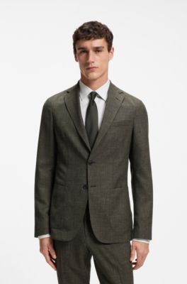 Slim-fit jacket in virgin wool and linen, Green
