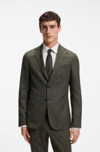 Slim-fit jacket in virgin wool and linen, Green