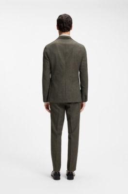 Slim-fit jacket in virgin wool and linen, Green