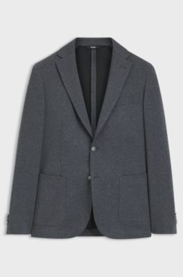 Slim-fit jacket in patterned stretch fabric, Dark Blue