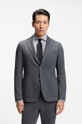 Slim-fit jacket in patterned stretch fabric, Dark Blue