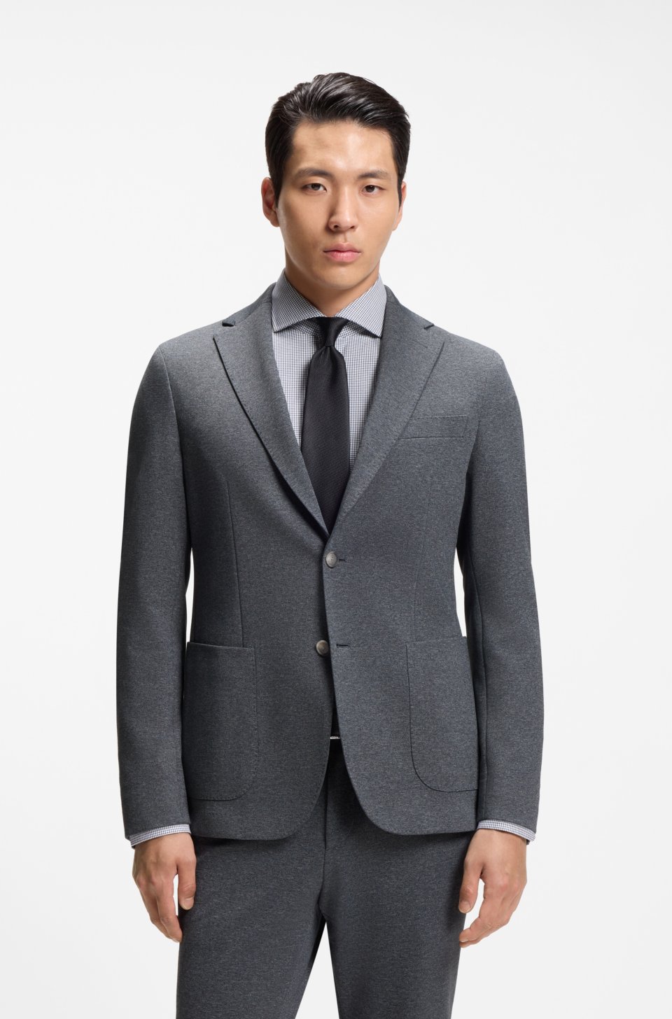 Slim-fit jacket in patterned stretch fabric
