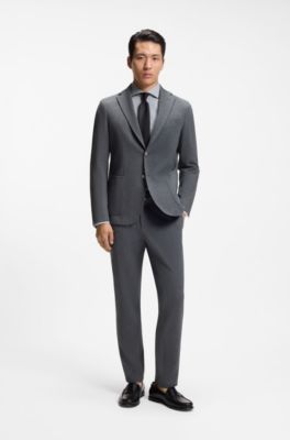Slim-fit trousers in micro-patterned fabric, Dark Blue