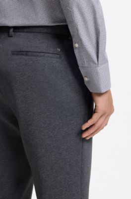 Slim-fit trousers in micro-patterned fabric, Dark Blue