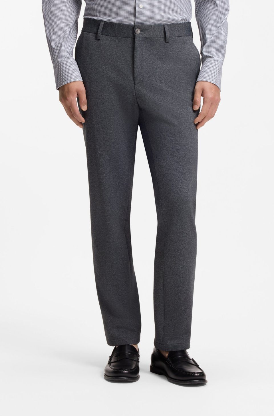 Slim-fit trousers in micro-patterned fabric