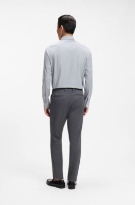 Slim-fit trousers in micro-patterned fabric, Dark Blue