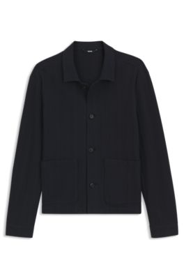 Relaxed-fit overshirt in striped cotton, Dark Blue