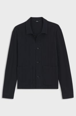 Relaxed-fit overshirt in striped cotton, Dark Blue