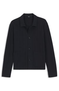 Relaxed-fit overshirt in striped cotton, Dark Blue