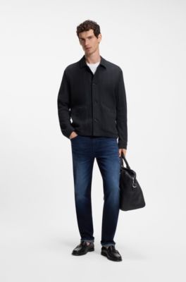 Relaxed-fit overshirt van gestreept katoen, Donkerblauw