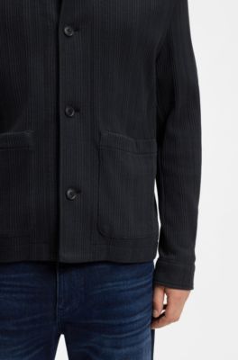 Relaxed-fit overshirt van gestreept katoen, Donkerblauw