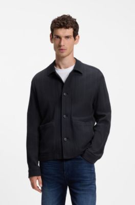 Relaxed-fit overshirt in striped cotton, Dark Blue