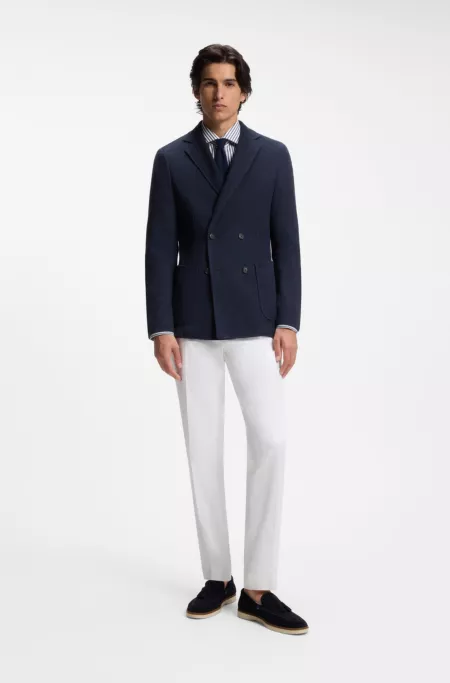 Double-breasted slim-fit blazer in patterned cotton