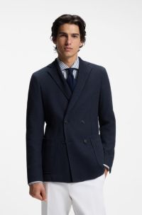 Double-breasted slim-fit blazer van katoen met patroon, Donkerblauw