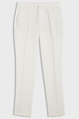 Tapered-fit trousers with drawcord waist, Natural