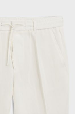 Tapered-fit trousers with drawcord waist, White