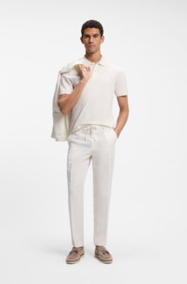 Tapered-fit trousers with drawcord waist, White