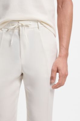 Tapered-fit trousers with drawcord waist, White