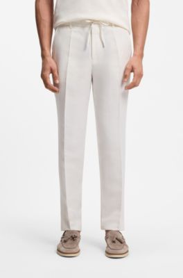Tapered-fit trousers with drawcord waist, White