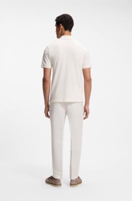 Tapered-fit trousers with drawcord waist, White