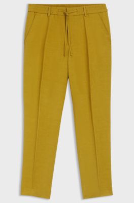 Pantaloni fit affusolato con vita con coulisse, Oro