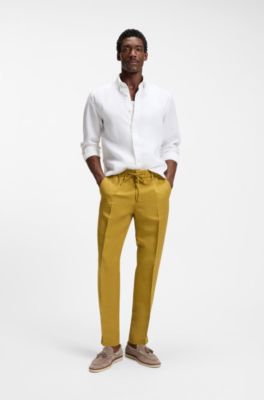 Tapered-fit trousers with drawcord waist, Gold